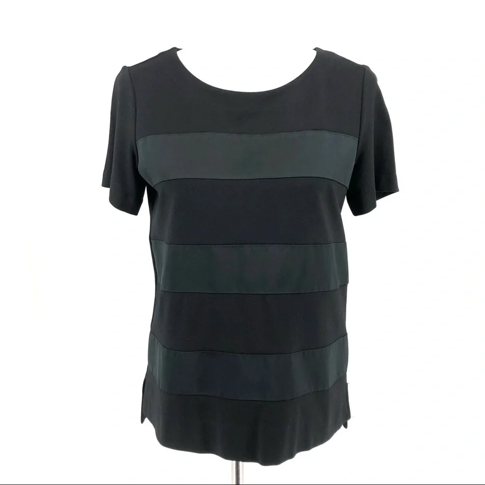Madewell Black Satin Stripe Night Out T-Shirt, S - Picture 2 of 6
